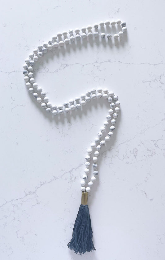 White and gray mala necklace