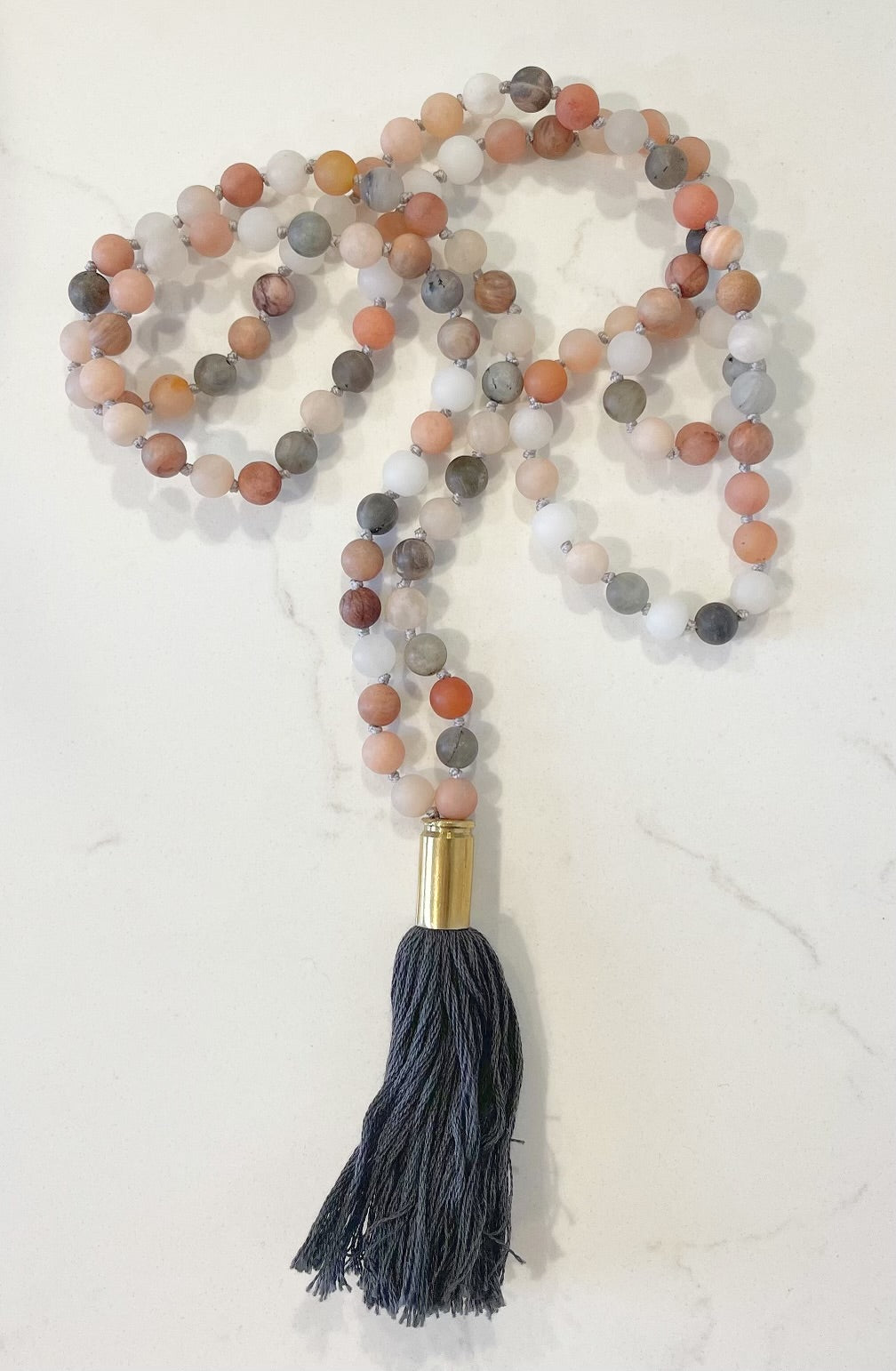Matte Light Rose Earth Stone Mala Necklace