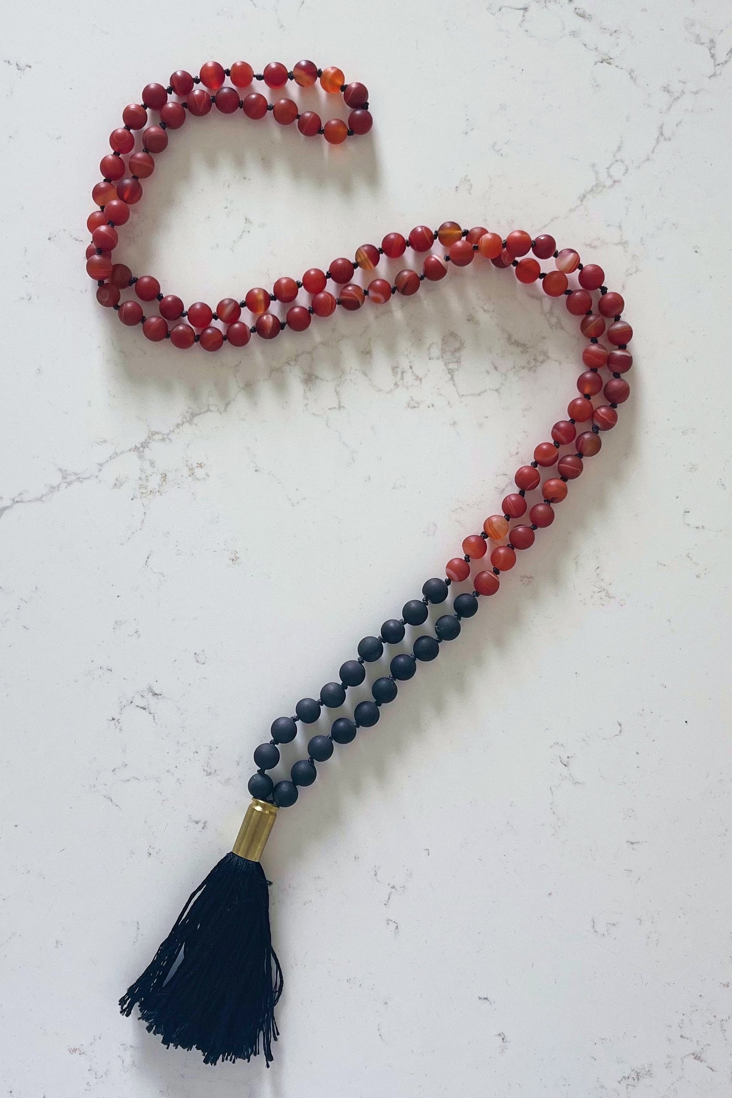 Matte Vermillion and Black Mala Necklace