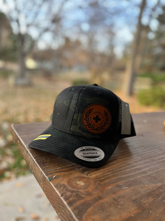 Black Camo Trucker Snap-Back with Rawhide Patch Off-Center