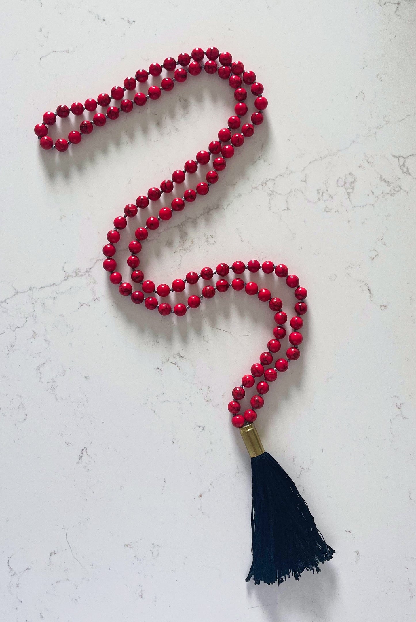 Gloss Red Mala Necklace with Black Tassel