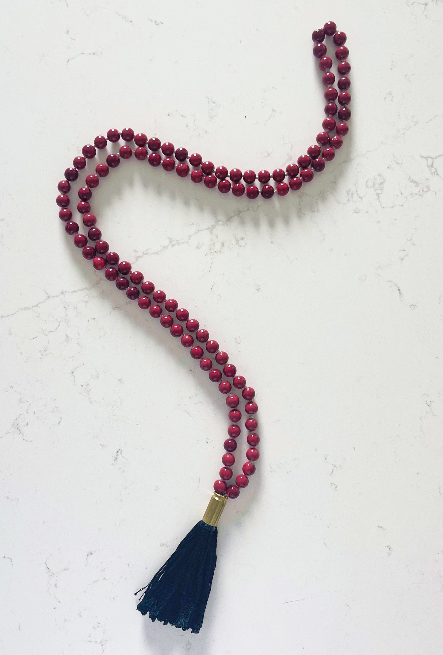 Gloss Red Mala Necklace with Black Tassel